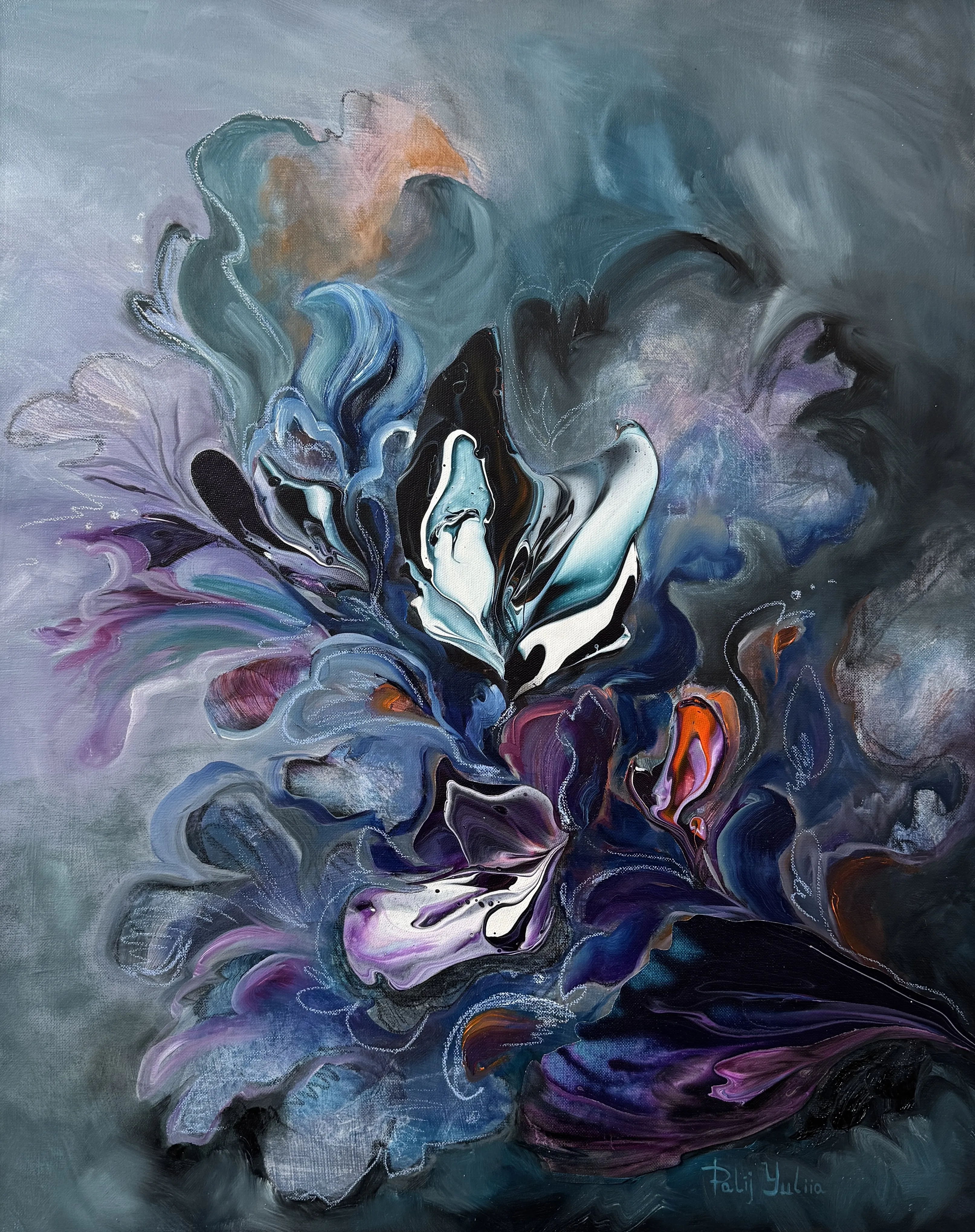 Image of Unseen Bloom IV by Yuliia Poraiko (Palij), size: 60x80 cm, made of Oil, acrylic on canvas, ARTWORKS medium, from Rochester, part of the Unseen Blooms series, priced at $880 Photo 1 of 4.