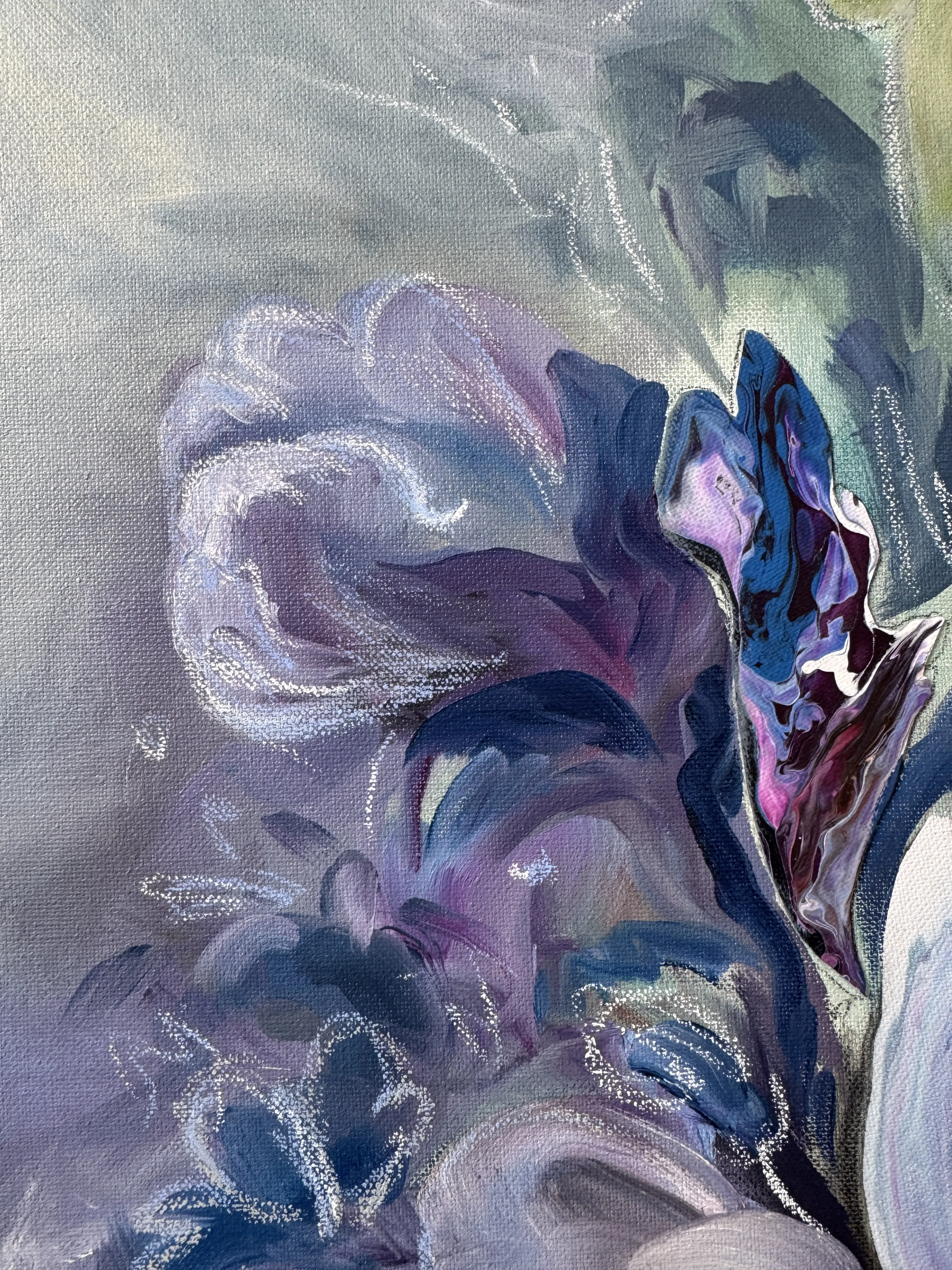 Image of Unseen Bloom II by Yuliia Poraiko (Palij), size: 60x80 cm, made of Oil, acrylic on canvas, ARTWORKS medium, from Rochester, part of the Unseen Blooms series, priced at $880 Photo 3 of 6.