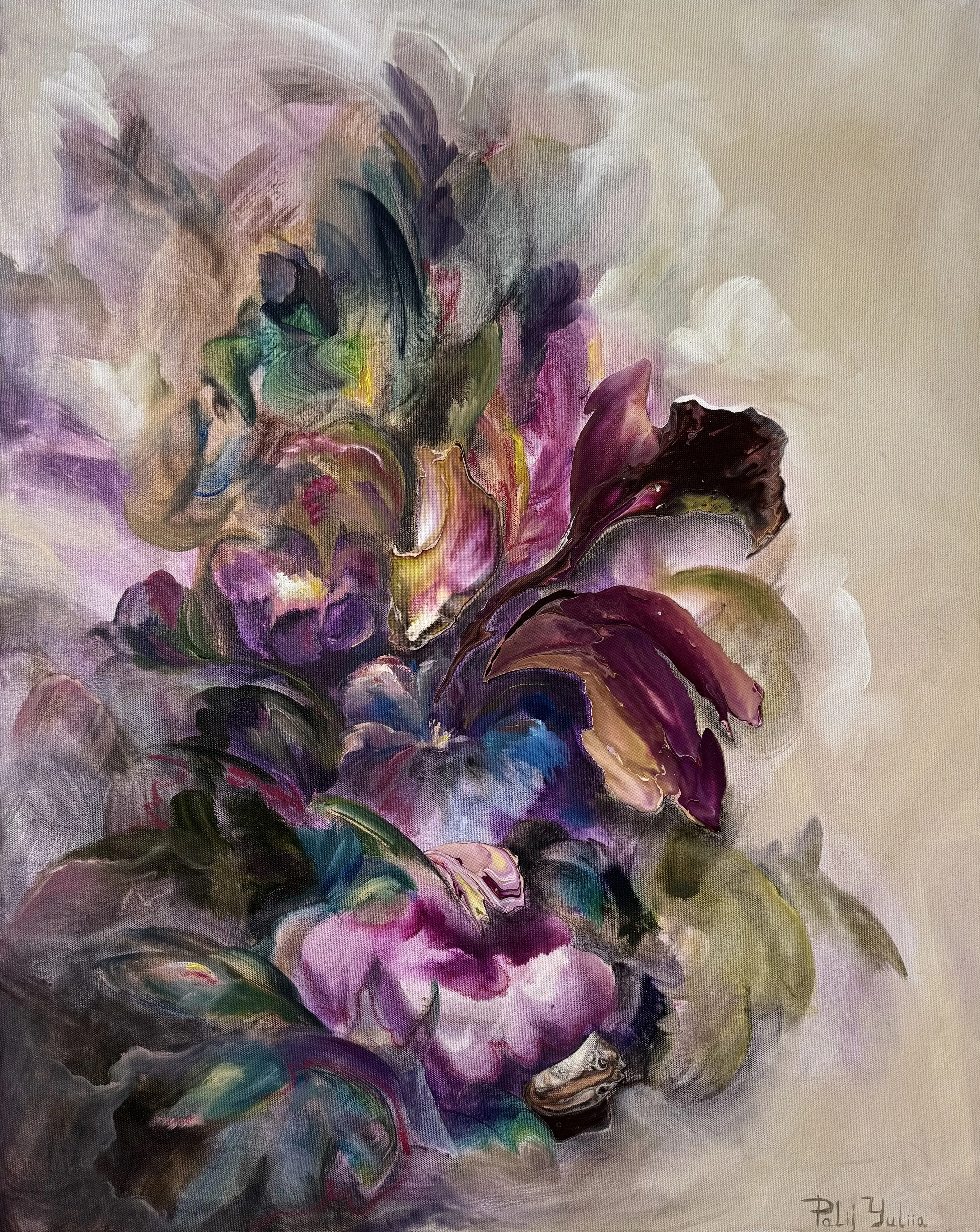Image of Unseen Bloom III by Yuliia Poraiko (Palij), size: 60x80 cm, made of Oil, acrylic on canvas, ARTWORKS medium, from Rochester, part of the Unseen Blooms series, priced at $880 Photo 1 of 5.