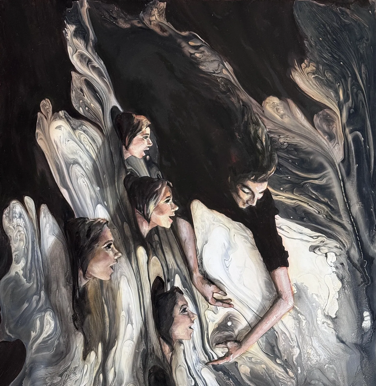 Image of Free Fall by Yuliia Poraiko (Palij), size: 60 x 60 cm (24 x 24 in), made of Oil, oil pastels, acrylic on board, Painting medium, from Rochester, USA Photo 1 of 2.