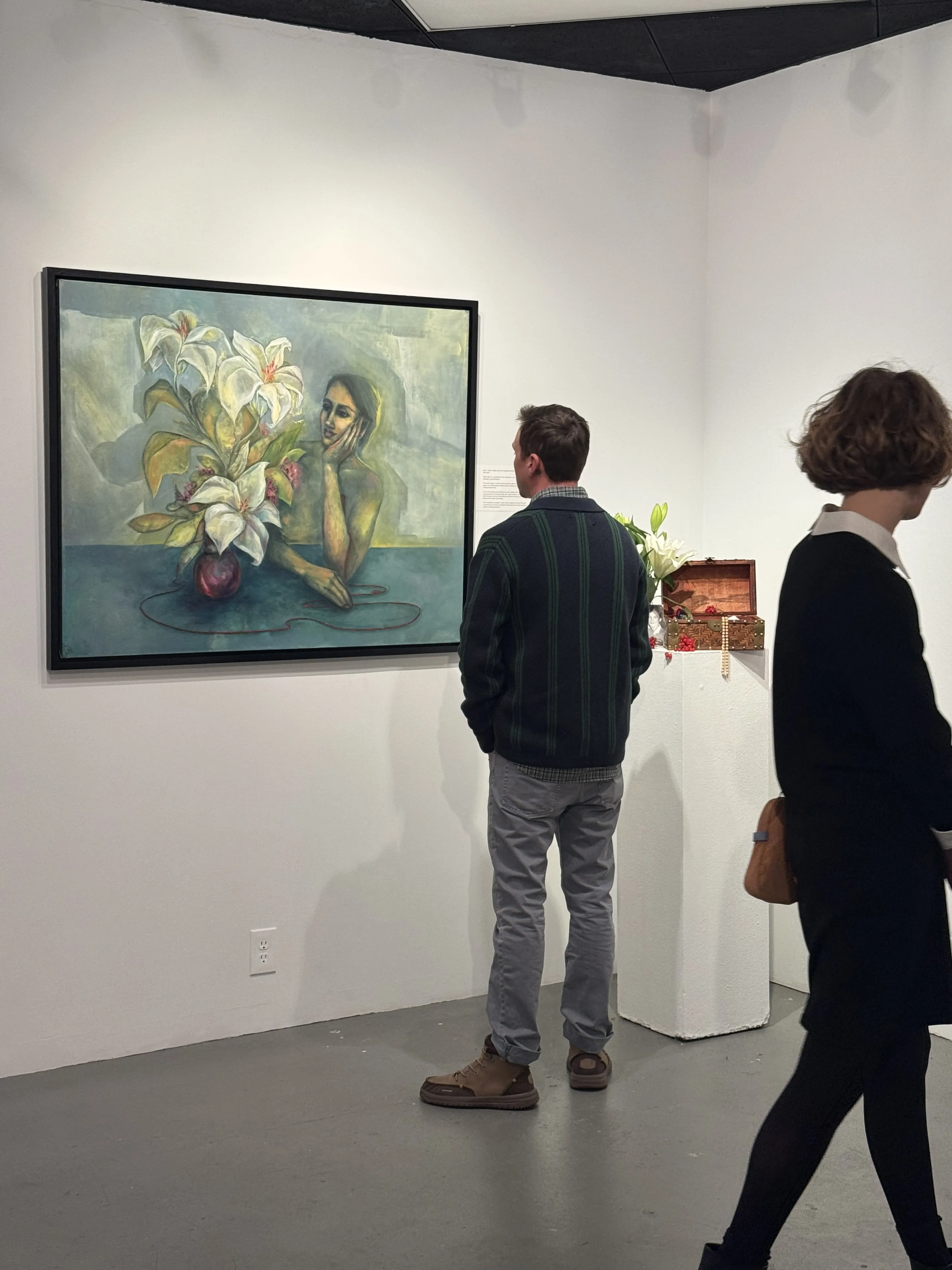 Image of Conversation with lilies by Yuliia Poraiko (Palij), size: 120 x 95 cm, made of Oil, acrylic on canvas, ARTWORKS medium, from Rochester, USA, part of the Genetic Memory series, priced at $1900 Photo 2 of 6.